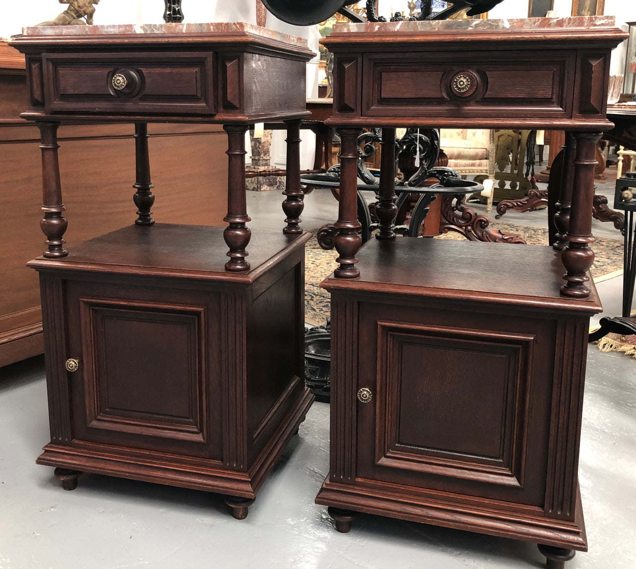 Beautiful Pair of French Dark Oak Bedsides | Antique & Vintage | Moonee Ponds Antiques | Australia Wide Delivery