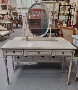 French Louis XVI Style Painted Dresser - Console with Bevilled Oval Mirror | Antique & Vintage | Moonee Ponds Antiques | Australia Wide Delivery