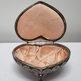 Vintage Silver Plated & Embossed Design Heart Shape Trinket Box