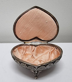 Vintage Silver Plated & Embossed Design Heart Shape Trinket Box | Antique & Vintage | Moonee Ponds Antiques | Australia Wide Delivery