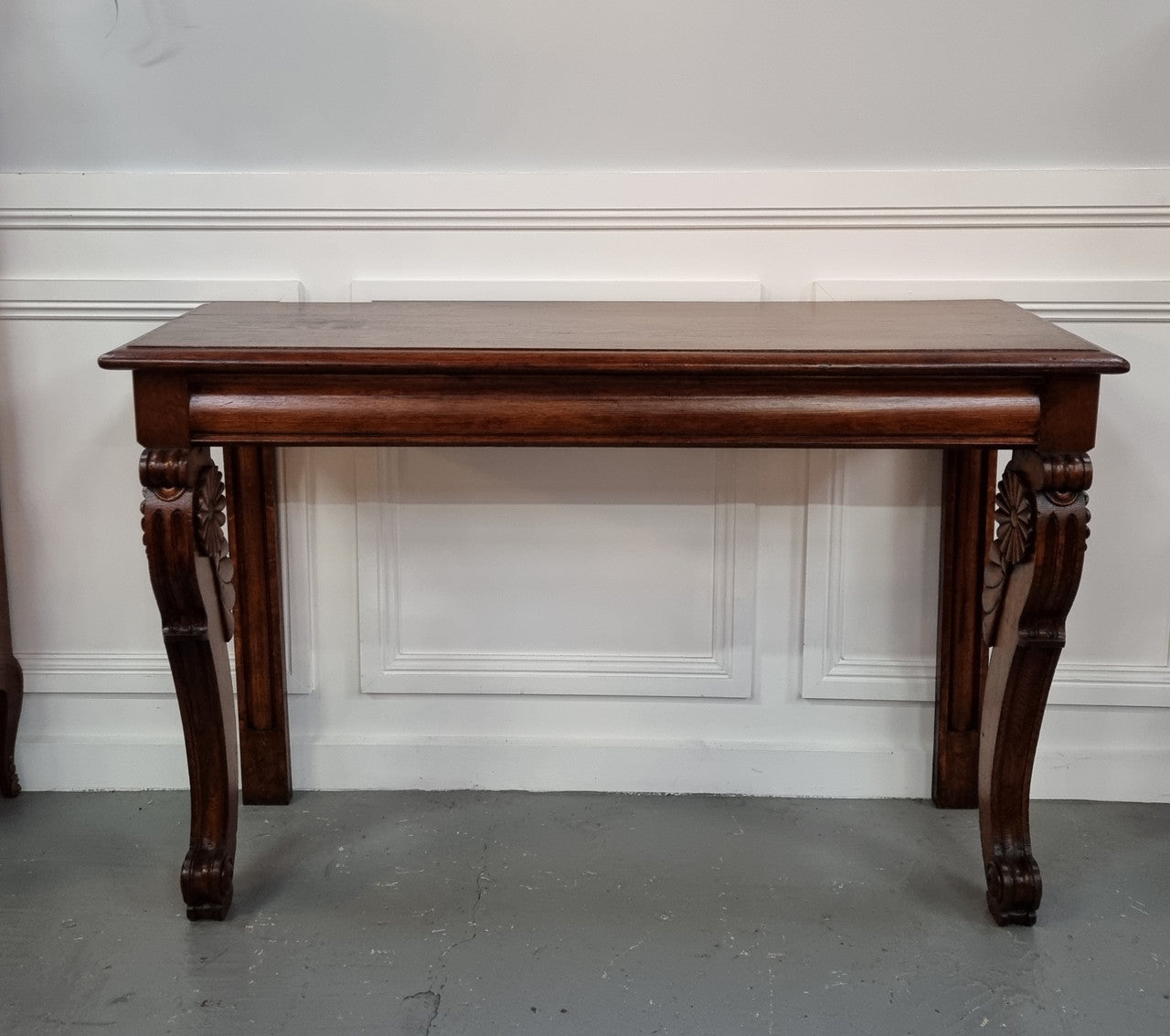 Beautiful 19th Century French Oak console table of great narrow proportions. It has been sourced from France and it is good original detailed condition.