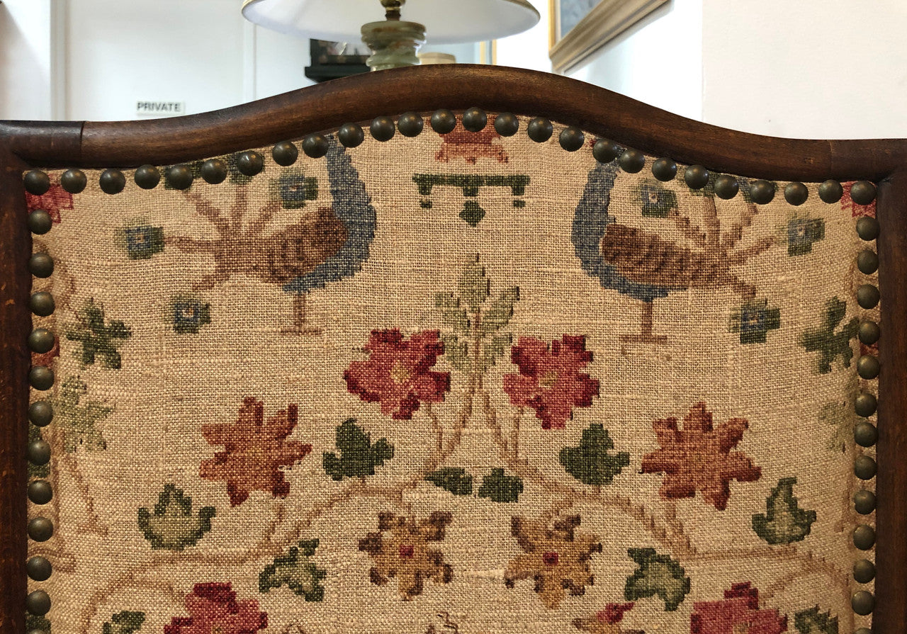 Vintage French Oak 3 fold tapestry covered privacy screen. Tapestry is in good condition with very minor wear and tear.