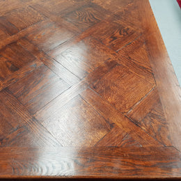 Large Rustic French Oak Parquetry Top Extending Table