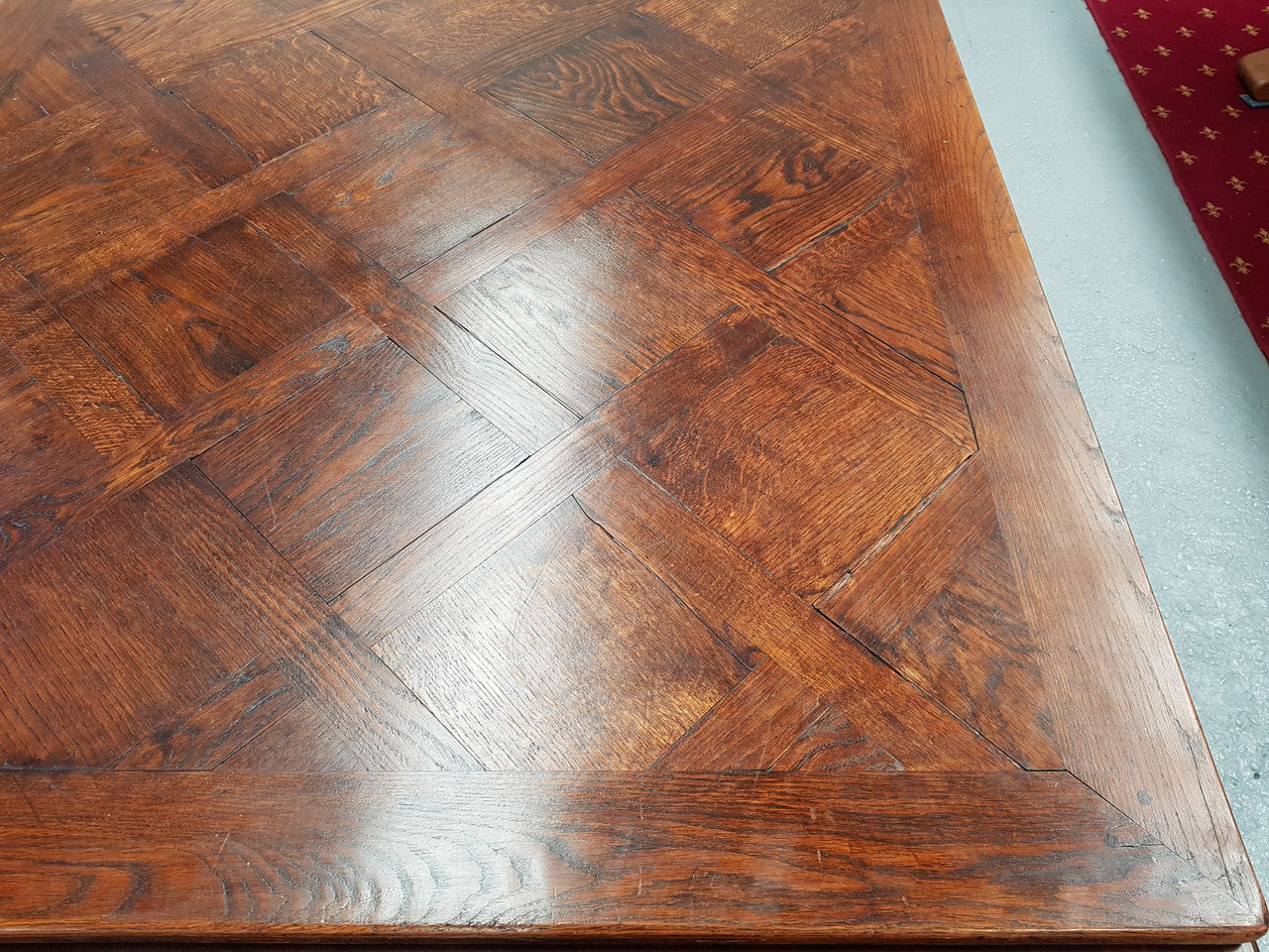 Large Rustic French Oak Parquetry Top Extending Table