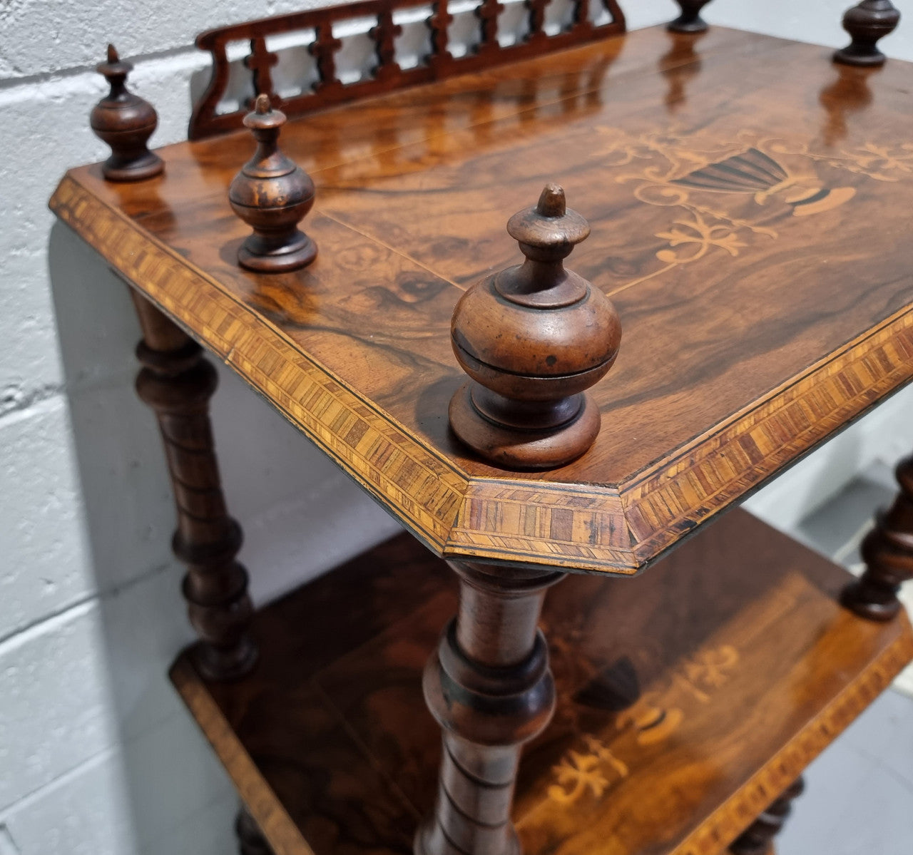 Victorian Beautifully Inlaid Walnut Three Shelf What-Not | Antique & Vintage | Moonee Ponds Antiques | Australia Wide Delivery