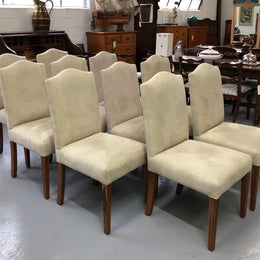 Custom Made Ivory Suede Covered Hardwood Set Of 10 Dining Chairs