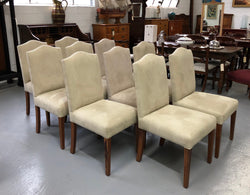 Custom Made Ivory Suede Covered Hardwood Set Of 10 Dining Chairs | Antique & Vintage | Moonee Ponds Antiques | Australia Wide Delivery