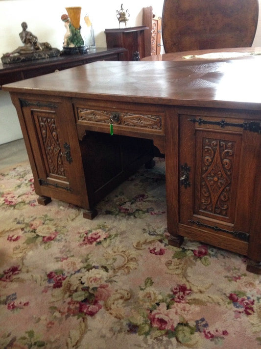French Oak Double Pedestal Desk