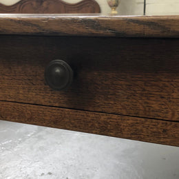 French Elm & Oak Farmhouse Table With Tapered Legs & Drawers
