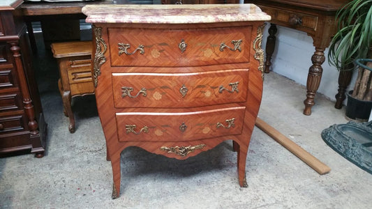 Louis XV Three Drawer Marble Top Commode