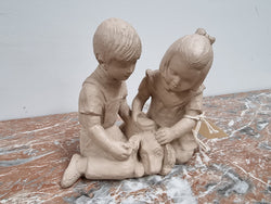 Vintage Austin Productions Signed Patricia Hannon Sculpture "Girl Boy & Dog" 1981GG183 | Antique & Vintage | Moonee Ponds Antiques | Australia Wide Delivery