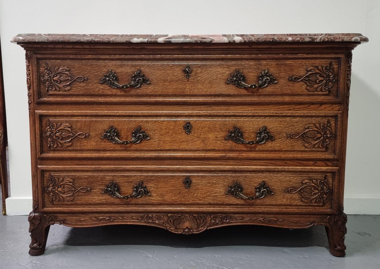 French Louis XV Style Three Drawer Oak Marble Top Commode | Antique & Vintage | Moonee Ponds Antiques | Australia Wide Delivery
