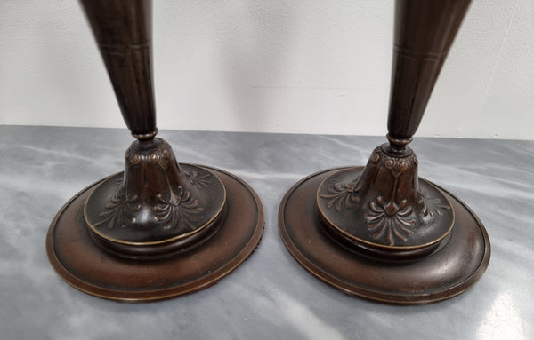 A stunning pair of French Art Nouveau bronze candlesticks. They are of fine quality and in very good condition.