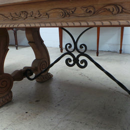 Antique French Oak Spanish Style Parquetry Top Extension Table