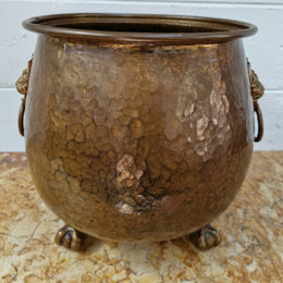 Stunning French brass Antique Jardinière with lion heads and on claw feet, in good original condition.