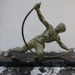Art Deco Sculpture Of "The Bender" Signed By Jean De Roncourt With His Initials