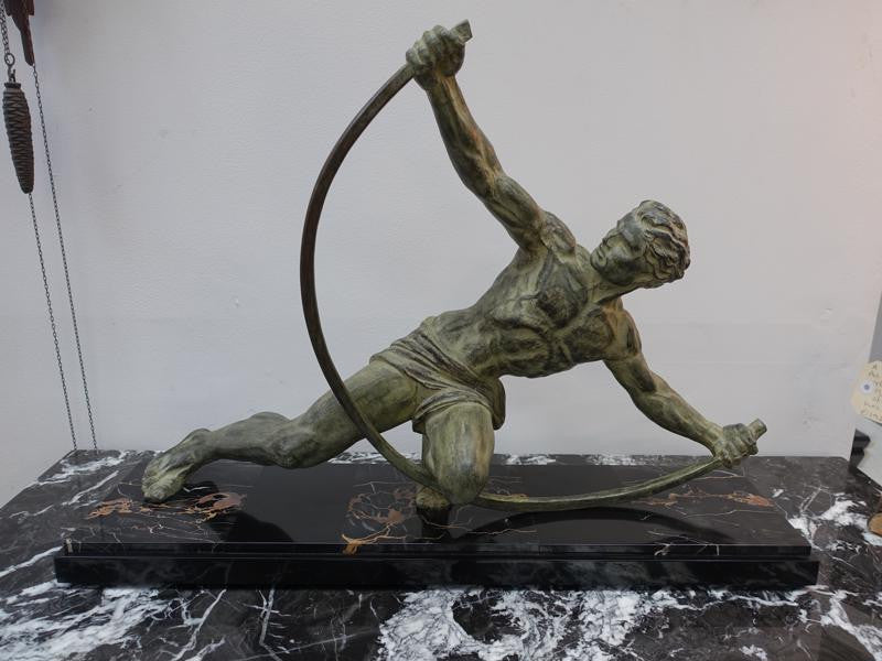 Art Deco Sculpture Of "The Bender" Signed By Jean De Roncourt With His Initials