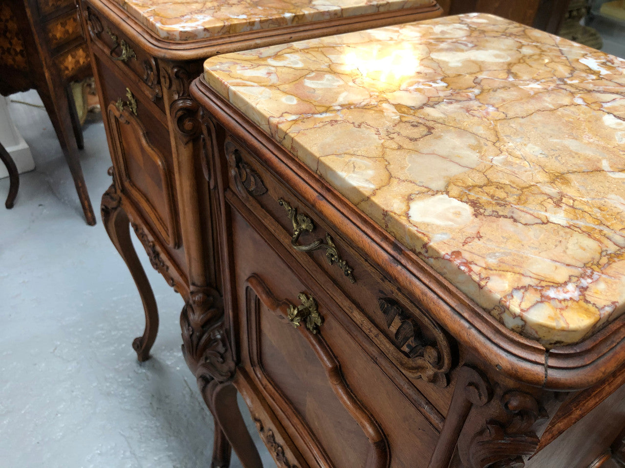 Beautiful Pair Of French Carved Bedside Cabinets | Antique & Vintage | Moonee Ponds Antiques | Australia Wide Delivery