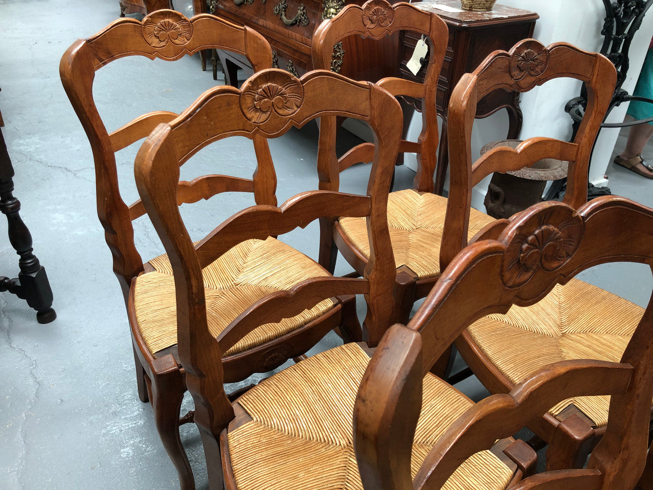 Antique Set of Six French Cherrywood Rush Seat Dining Chair | Antique & Vintage | Moonee Ponds Antiques | Australia Wide Delivery