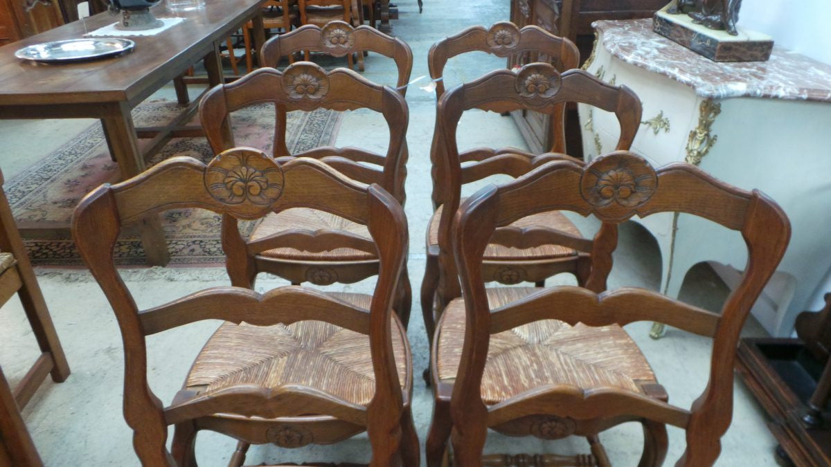 A Set Of Six French Solid Oak Dining Chairs | Antique & Vintage | Moonee Ponds Antiques | Australia Wide Delivery