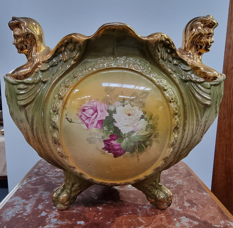 Large late Victorian English jardinière featuring three women figureheads. In good condition some loss to gilding on the figureheads, place view photos as they help form part of the description.