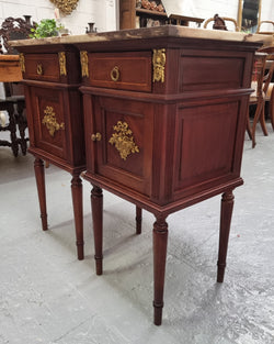 Pair of Louis XVI Style Mahogany Marble Top Bedsides | Antique & Vintage | Moonee Ponds Antiques | Australia Wide Delivery