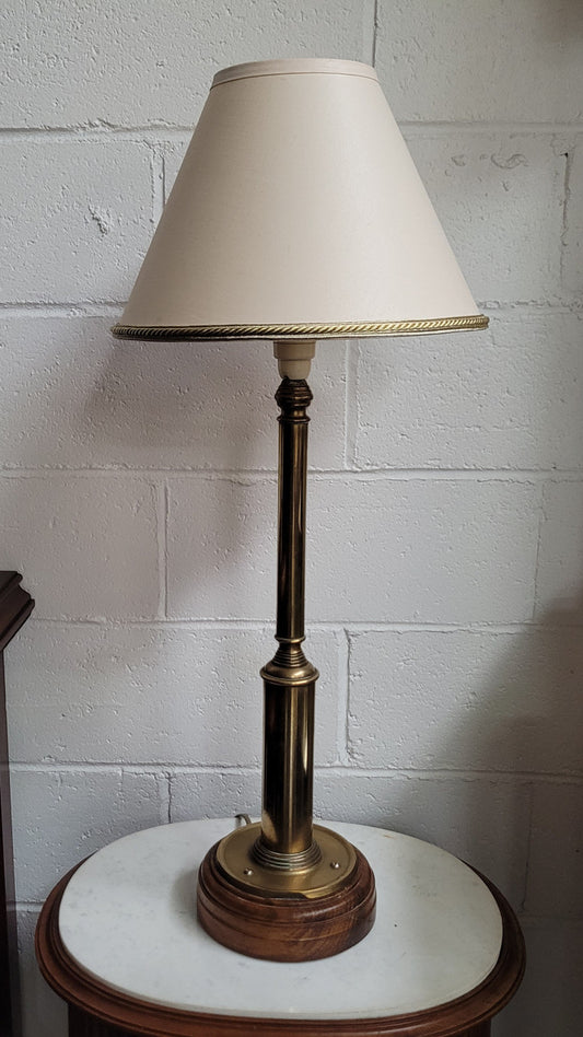 Tall Art Deco Table Lamp – Brass on Wooden Base