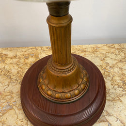 Edwardian ribbed glass kero lamp on a turned wooden base. Circa 1900's.