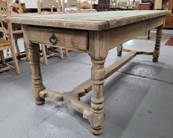 French Stripped Oak Pedestal Stretcher Base Farmhouse Table | Antique & Vintage | Moonee Ponds Antiques | Australia Wide Delivery