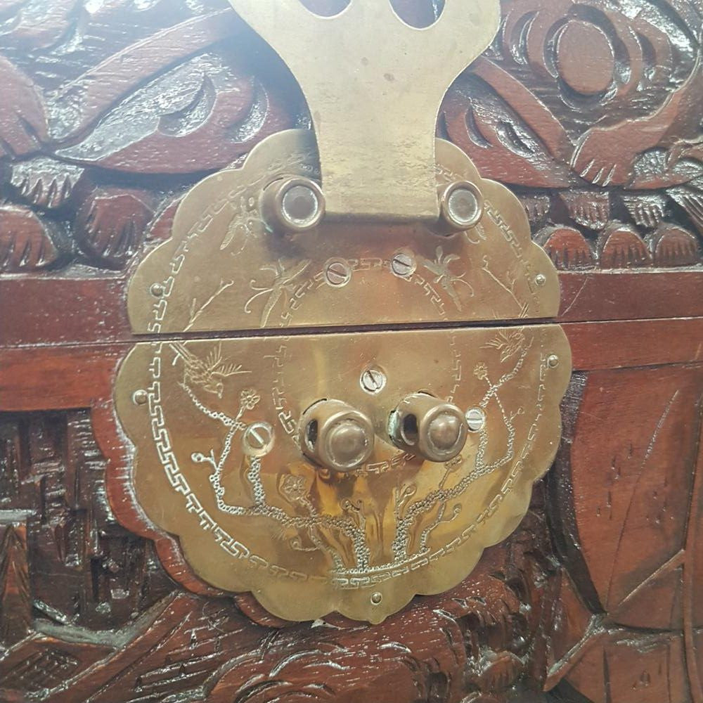 Carved Boat Scene Camphor Wooden Trunk | Antique & Vintage | Moonee Ponds Antiques | Australia Wide Delivery