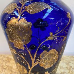 Large Edwardian Bristol Blue & Gilt Enamelled Vase