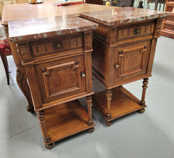 Pair French Oak Henry II Style Rouge Marble Topped Bedside Cabinet | Antique & Vintage | Moonee Ponds Antiques | Australia Wide Delivery