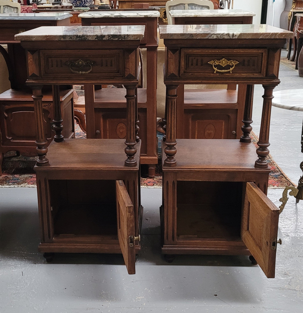 A Superb Pair of Henry II Style Marble Top French Antique Bedside Cabinets | Antique & Vintage | Moonee Ponds Antiques | Australia Wide Delivery