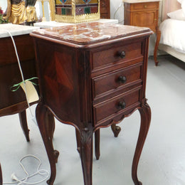 French Rosewood Inset Marble Top Single Bedside Cabinet
