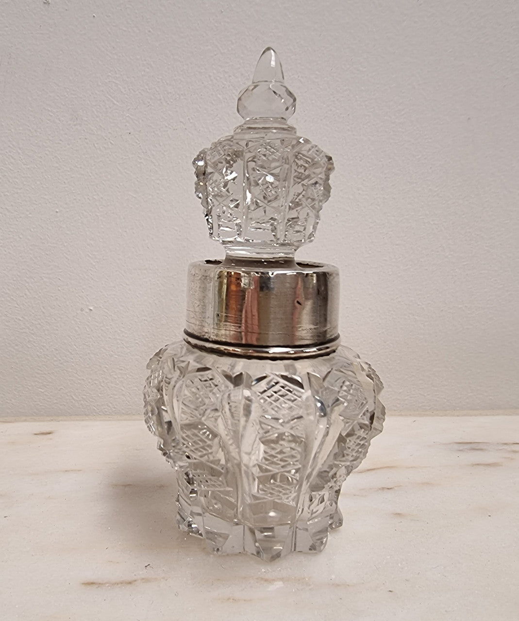 Decorative Hallmarked Silver Top Cut Crystal Scent Bottle