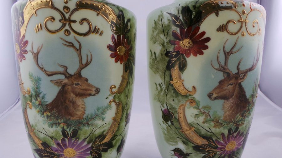 Pair Of Victorian Milk Glass Vases
