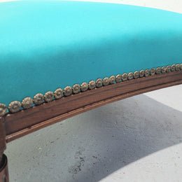Louis XVI style Walnut blue upholstered large square foot stool. In good original condition.