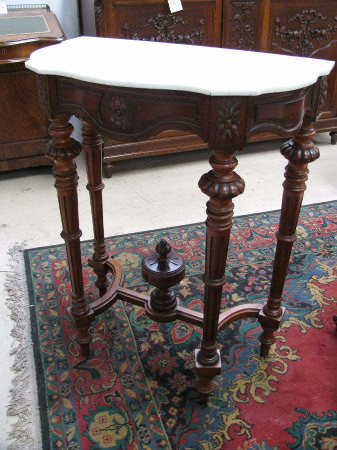 Marble Top Walnut Console Table