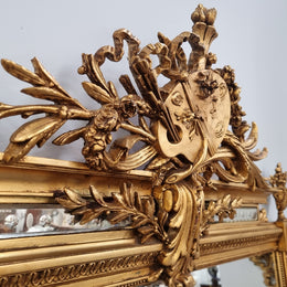 Beautifully Carved and Decorated Antique Gilt Napoleon III Louis XVI Style Gilt Overmantel Mirror
