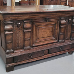 Stunning 18th Century solid French oak Cassone. It has plently of storage space inside along with two drawers at the bottom. It has loads of charter and has been sourced from France. It is in good original detailed condition.