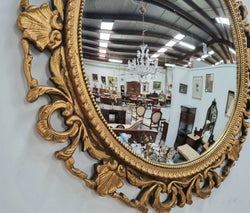 Large Round Convex Mirror In Carved Wooden Gilt Frame | Antique & Vintage | Moonee Ponds Antiques | Australia Wide Delivery