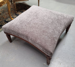 French Louis 16th Style Large Walnut Footstool With New Grey Upholstery | Antique & Vintage | Moonee Ponds Antiques | Australia Wide Delivery