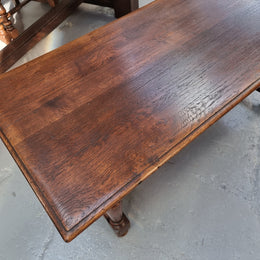Beautiful French oak 2 drawer coffee table. In good original detailed condition.