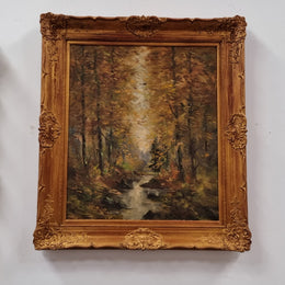 French Signed Oil On Canvas Depicting Impressionist Landscape In Gilt Frame