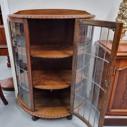 Vintage Australian Oak Half Round Leadlight Display Cabinet