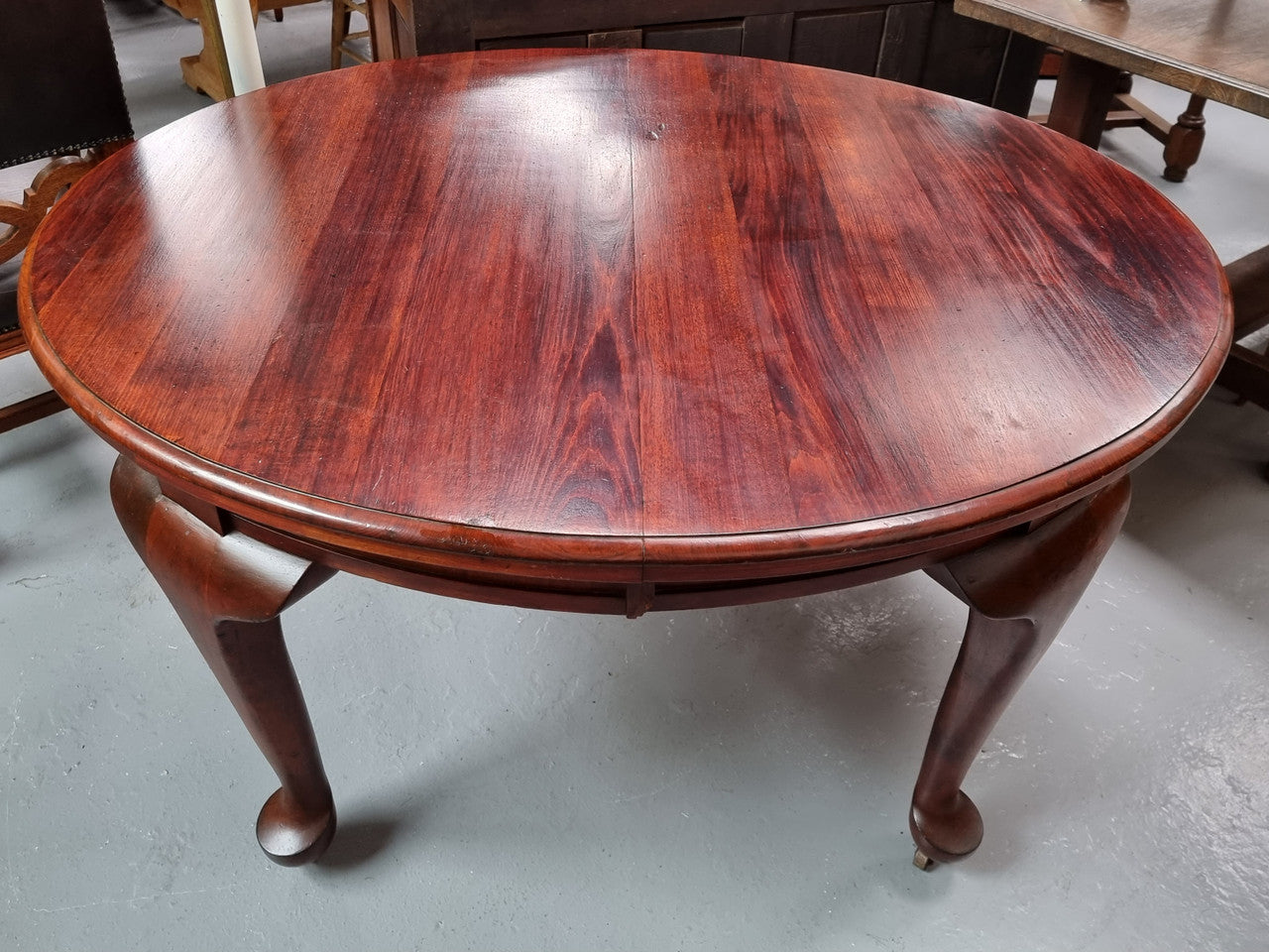 Australian Blackwood Fixed Oval Dining Table with Queen Anne Legs and Castors