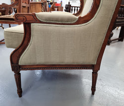 Beautifully Carved Louis XVI Walnut Upholstered Wingback Chair | Antique & Vintage | Moonee Ponds Antiques | Australia Wide Delivery