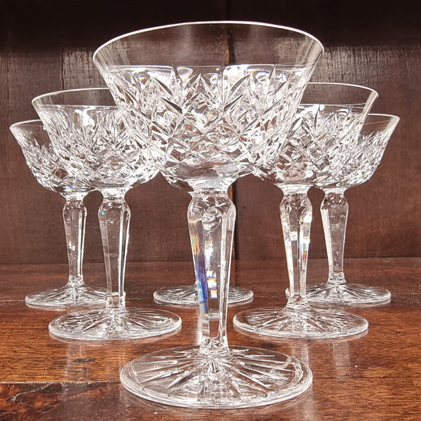 Lovely set of six crystal sweet glasses. In good original condition.