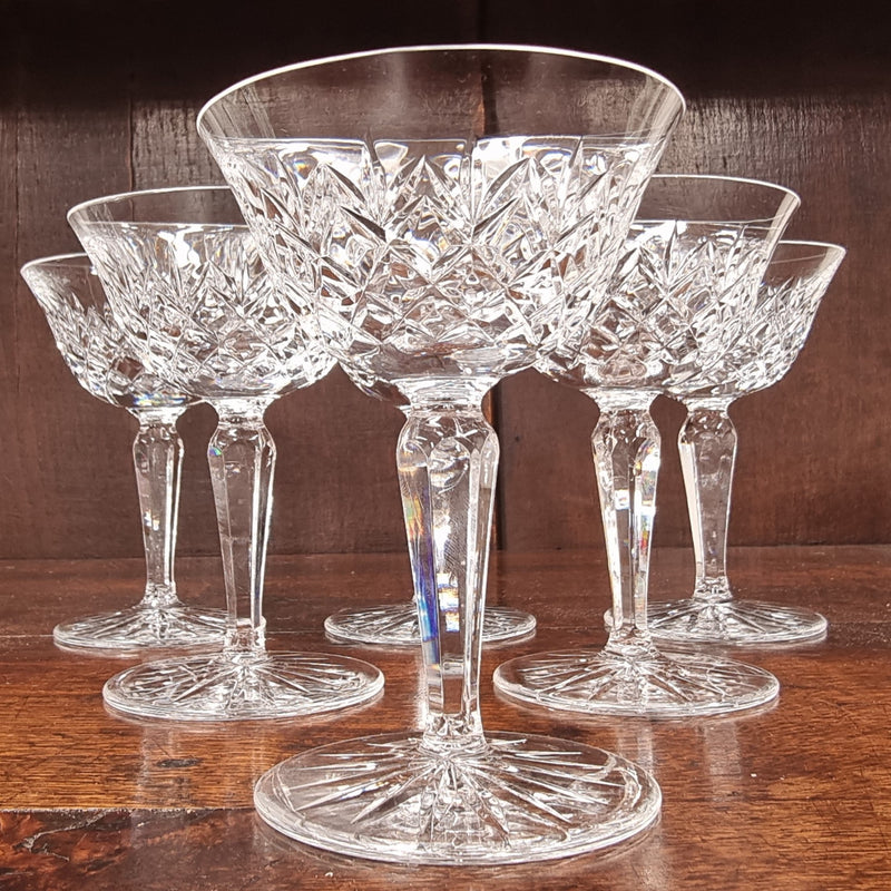 Lovely set of six crystal sweet glasses. In good original condition.