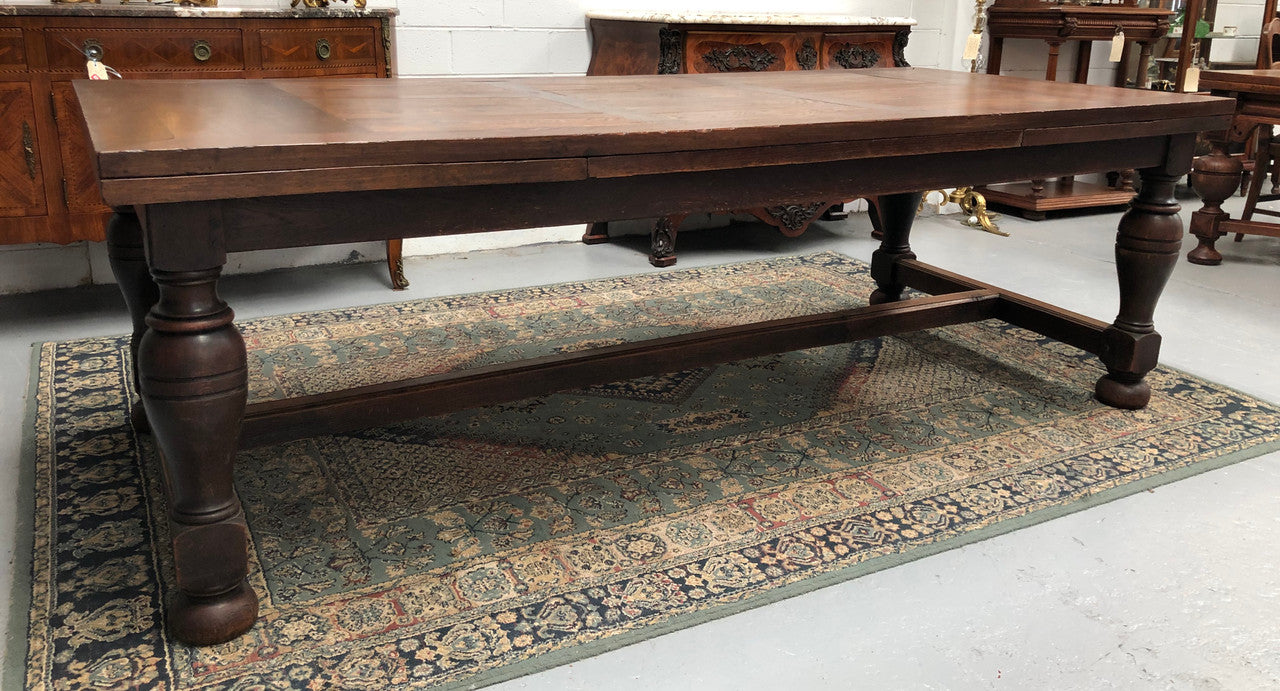 Amazing Antique French 19th Century Oak Parquetry Top Extension Table